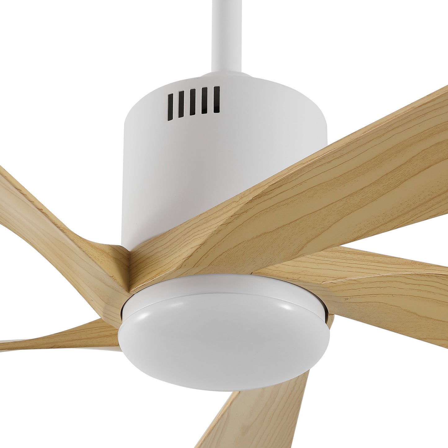 52" White Ceiling Fan with Light Wood Blades and LED Light – Modern Dimmable Fan with Remote