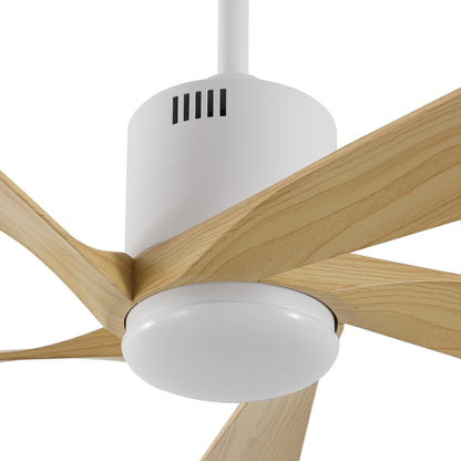 52" White Ceiling Fan with Light Wood Blades and LED Light – Modern Dimmable Fan with Remote