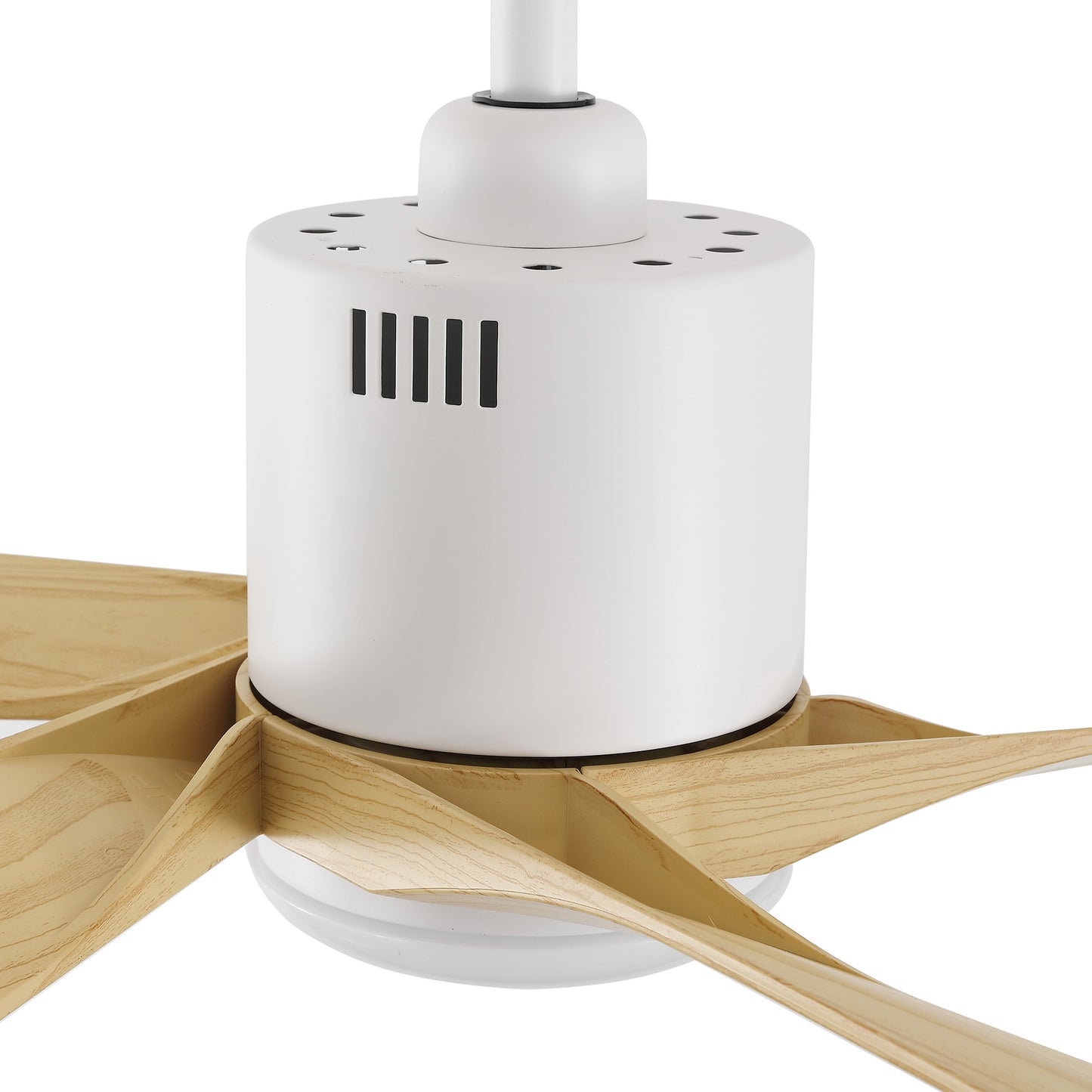 52" White Ceiling Fan with Light Wood Blades and LED Light – Modern Dimmable Fan with Remote