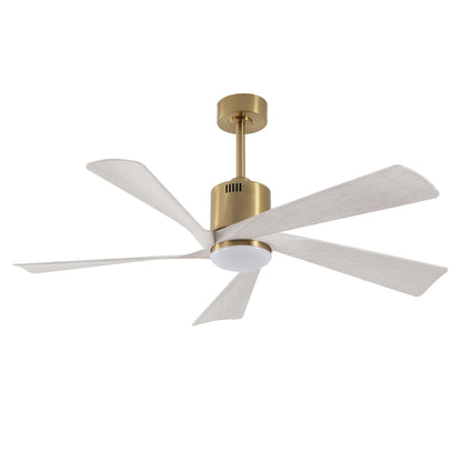 52" Gold Ceiling Fan with Gray Blades and LED Light – Modern Dimmable Fan with Remote