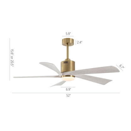 52" Gold Ceiling Fan with Gray Blades and LED Light – Modern Dimmable Fan with Remote
