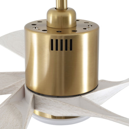 52" Gold Ceiling Fan with Gray Blades and LED Light – Modern Dimmable Fan with Remote