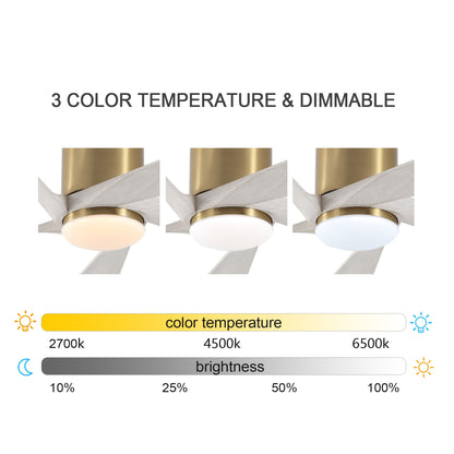 52" Gold Ceiling Fan with Gray Blades and LED Light – Modern Dimmable Fan with Remote