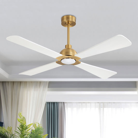 Ceiling Fan 56" Modern Gold + White 4-Blade with LED Light