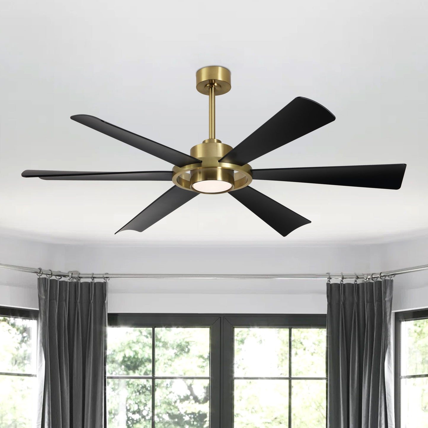 60" Gold and Black Ceiling Fan with LED Light and Remote – Modern 4-Blade Fan