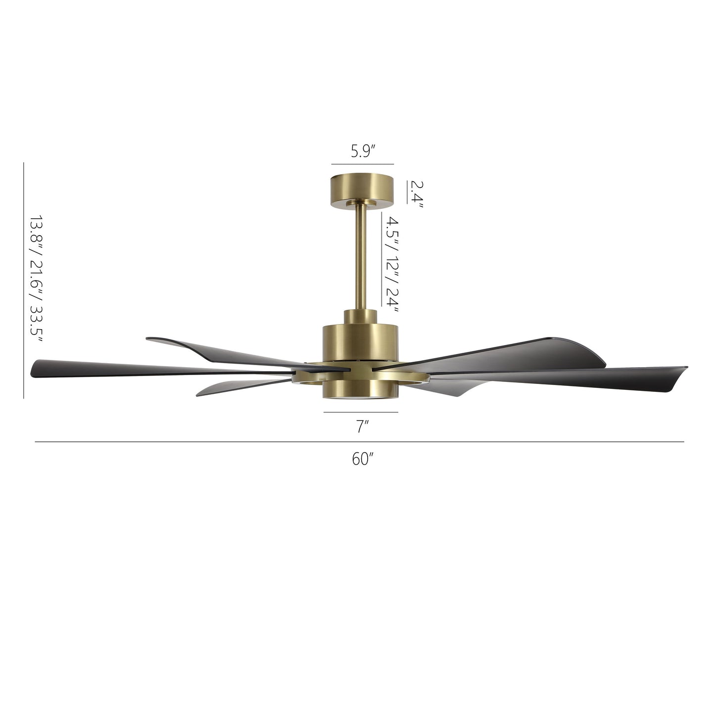 60" Gold and Black Ceiling Fan with LED Light and Remote – Modern 4-Blade Fan