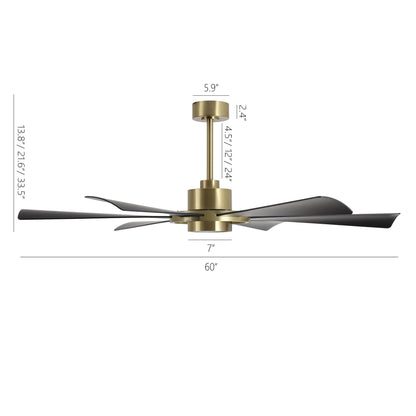 60" Gold and Black Ceiling Fan with LED Light and Remote – Modern 4-Blade Fan