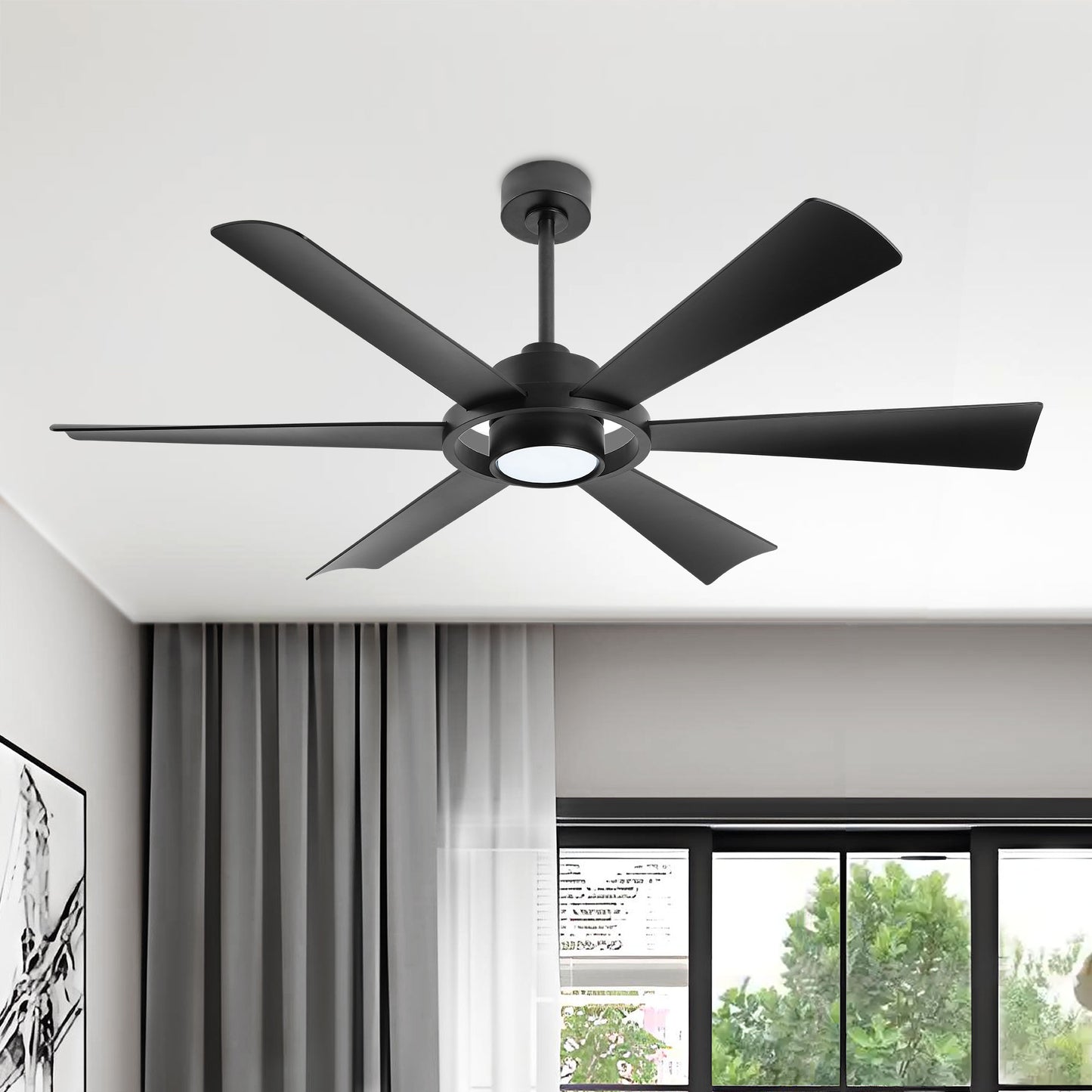 60" Matte Black Ceiling Fan with LED Light and Remote – Modern 4-Blade Fan