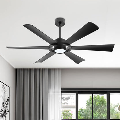 60" Matte Black Ceiling Fan with LED Light and Remote – Modern 4-Blade Fan