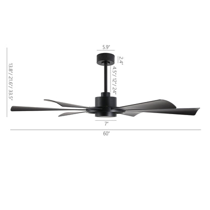 60" Matte Black Ceiling Fan with LED Light and Remote – Modern 4-Blade Fan