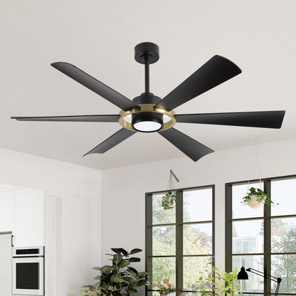 60" Black and Gold Ceiling Fan with LED Light and Remote – Modern 4-Blade Fan