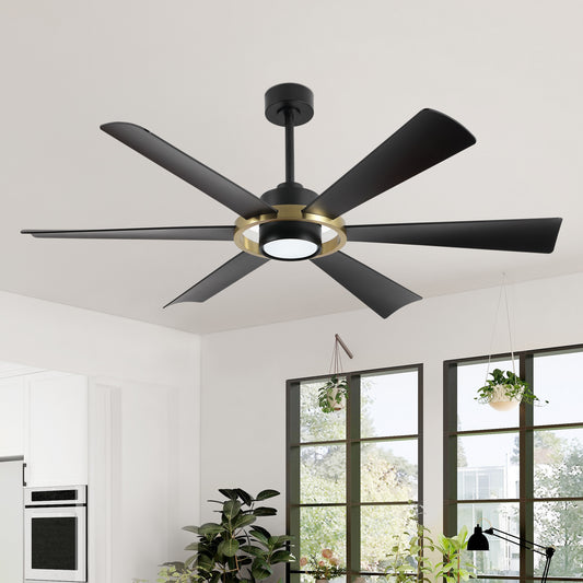 60" Black and Gold Ceiling Fan with LED Light and Remote – Modern 4-Blade Fan