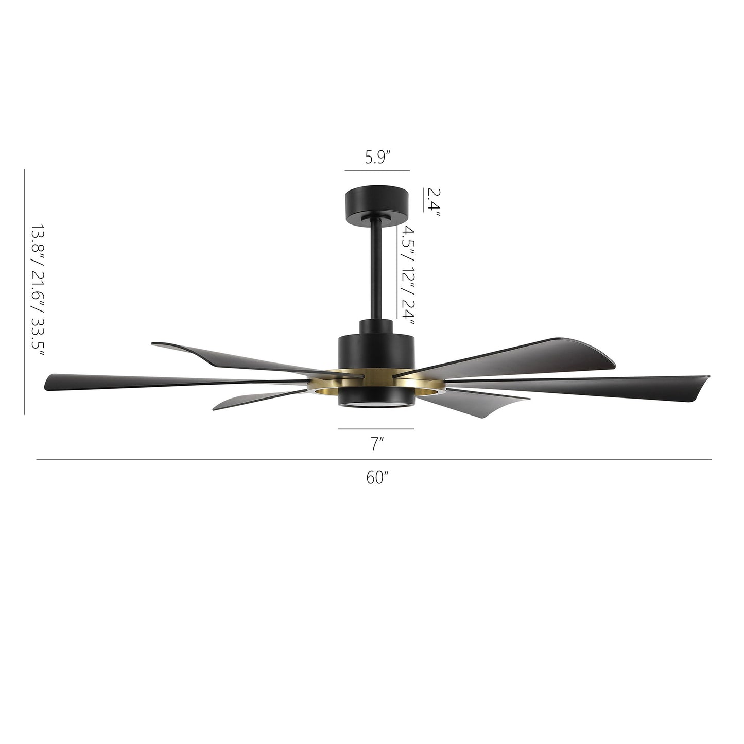 60" Black and Gold Ceiling Fan with LED Light and Remote – Modern 4-Blade Fan