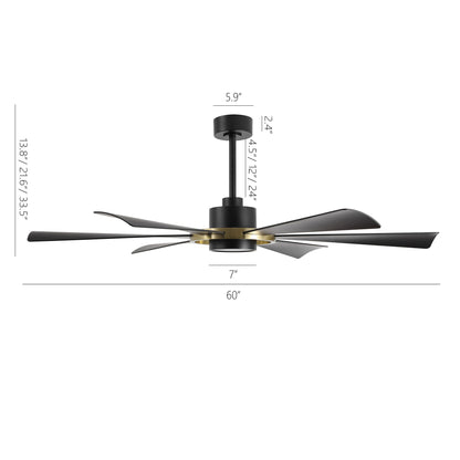 60" Black and Gold Ceiling Fan with LED Light and Remote – Modern 4-Blade Fan