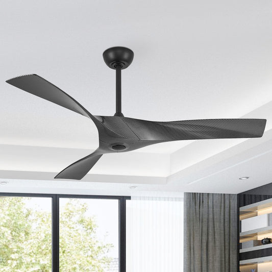 52" Ceiling Fan with Remote – Modern Black Fan No Light with DC Motor