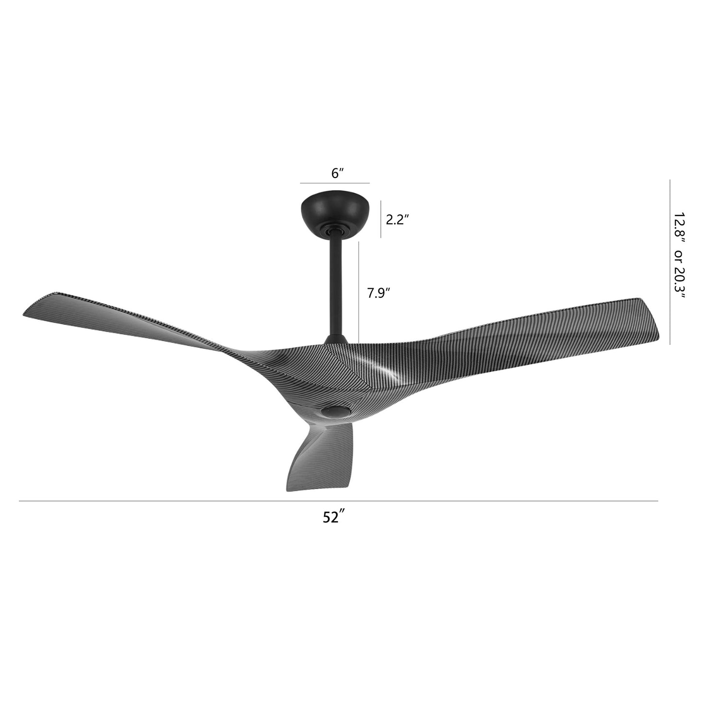 52" Ceiling Fan with Remote – Modern Black Fan No Light with DC Motor