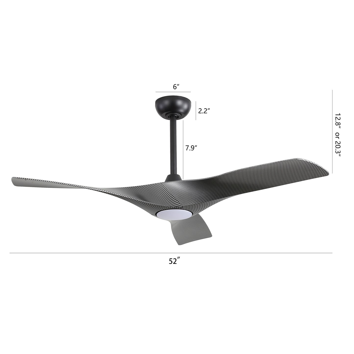 52" Ceiling Fan with LED Light and Remote – Modern Black Fan with DC Motor