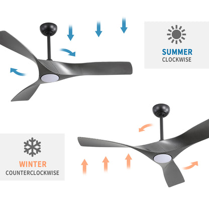52" Ceiling Fan with LED Light and Remote – Modern Black Fan with DC Motor