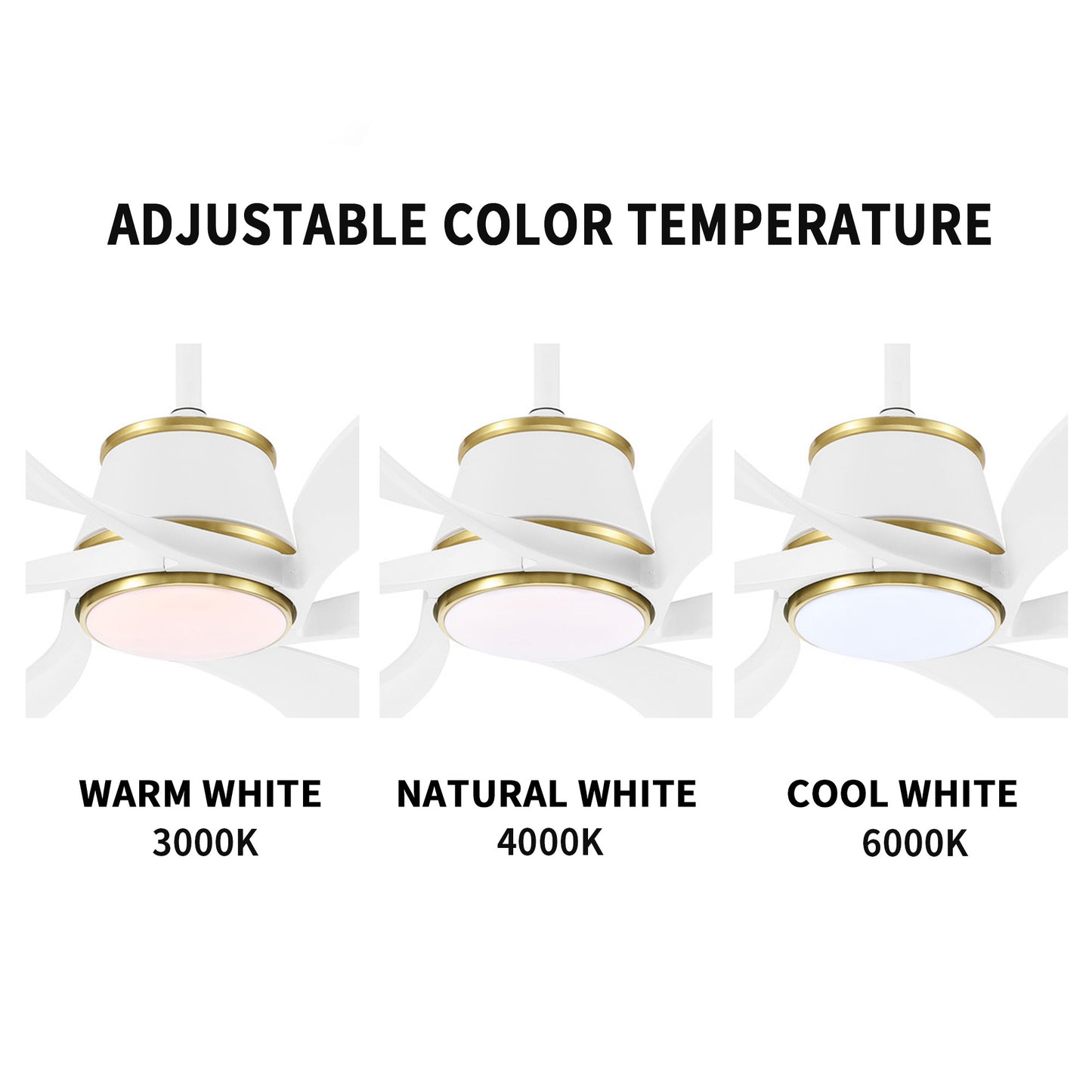 60" White Ceiling Fan with LED Light and Remote – Modern 6-Blade Smart Fan