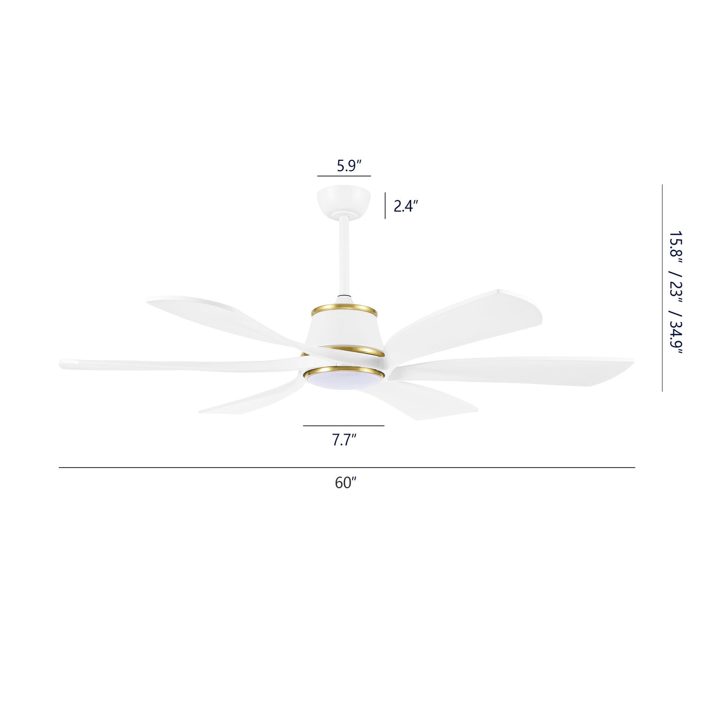 60" White Ceiling Fan with LED Light and Remote – Modern 6-Blade Smart Fan