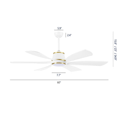 60" White Ceiling Fan with LED Light and Remote – Modern 6-Blade Smart Fan