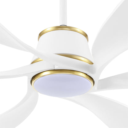60" White Ceiling Fan with LED Light and Remote – Modern 6-Blade Smart Fan