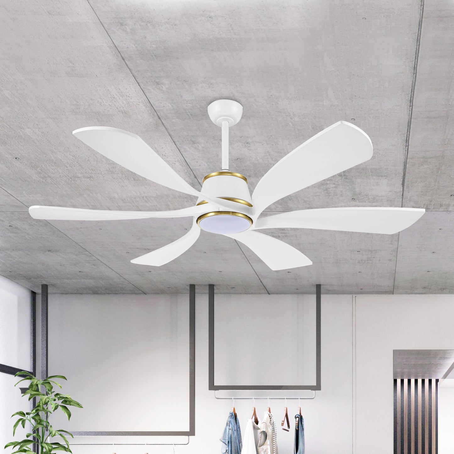60" White Ceiling Fan with LED Light and Remote – Modern 6-Blade Smart Fan