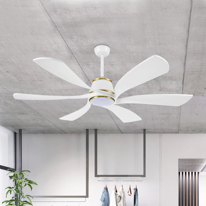 60" White Ceiling Fan with LED Light and Remote – Modern 6-Blade Smart Fan