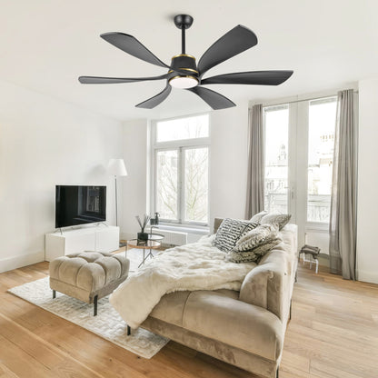 60" Matte Black Ceiling Fan with LED Light and Remote – Modern 6-Blade Smart Fan