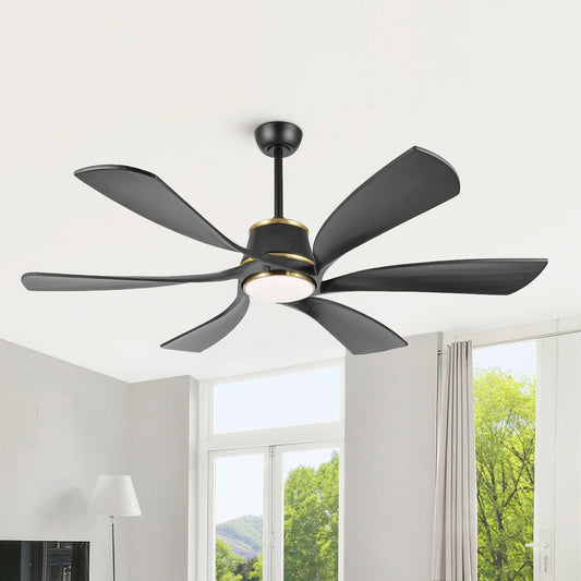 60" Matte Black Ceiling Fan with LED Light and Remote – Modern 6-Blade Smart Fan