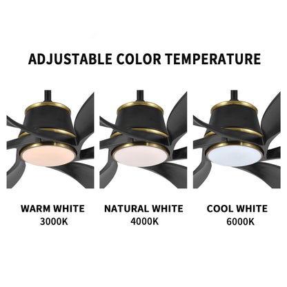 60" Matte Black Ceiling Fan with LED Light and Remote – Modern 6-Blade Smart Fan