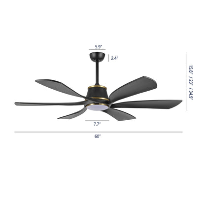 60" Matte Black Ceiling Fan with LED Light and Remote – Modern 6-Blade Smart Fan