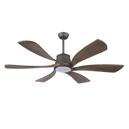 60" Charcoal Grey Ceiling Fan with Wood Blades and LED Light – 6-Blade Smart Fan with Remote