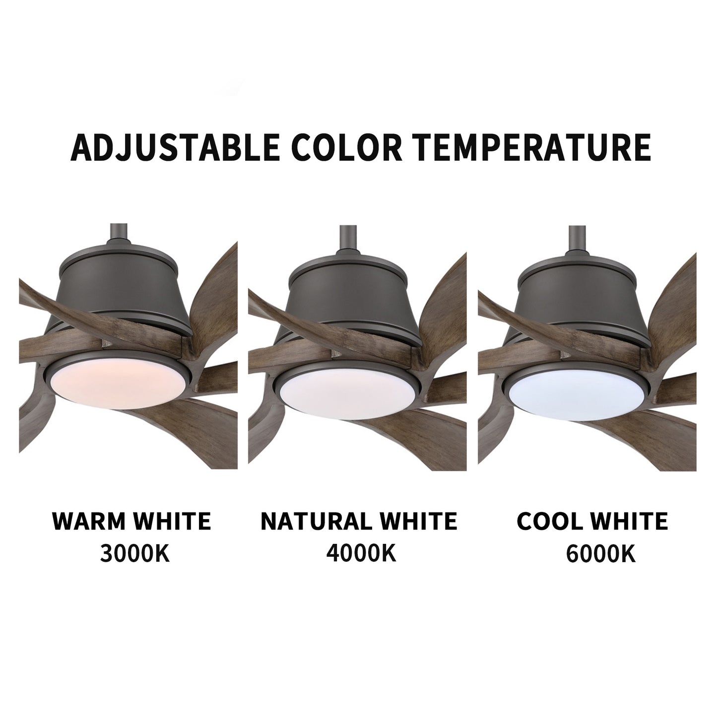 60" Charcoal Grey Ceiling Fan with Wood Blades and LED Light – 6-Blade Smart Fan with Remote