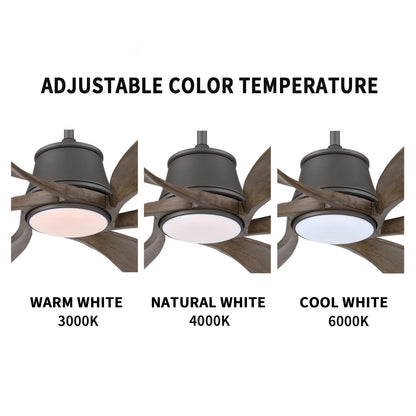 60" Charcoal Grey Ceiling Fan with Wood Blades and LED Light – 6-Blade Smart Fan with Remote