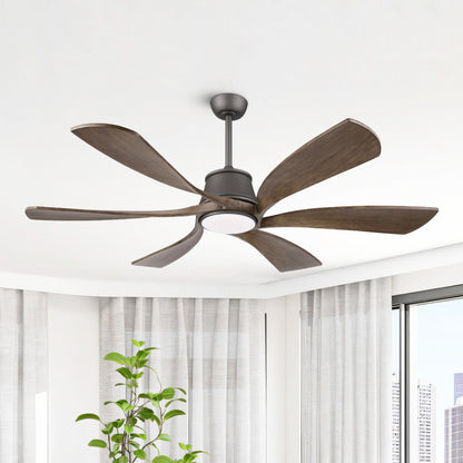 60" Charcoal Grey Ceiling Fan with Wood Blades and LED Light – 6-Blade Smart Fan with Remote