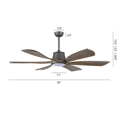 60" Charcoal Grey Ceiling Fan with Wood Blades and LED Light – 6-Blade Smart Fan with Remote