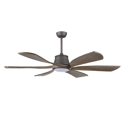 60" Charcoal Grey Ceiling Fan with Wood Blades and LED Light – 6-Blade Smart Fan with Remote