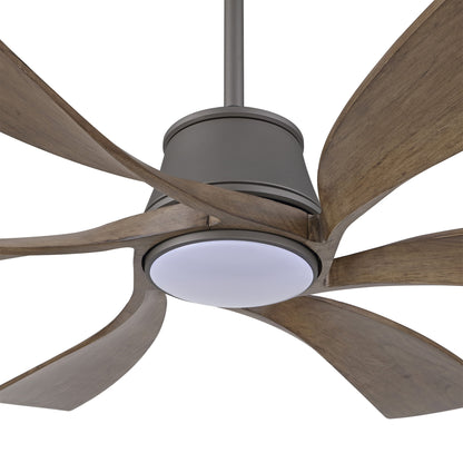 60" Charcoal Grey Ceiling Fan with Wood Blades and LED Light – 6-Blade Smart Fan with Remote