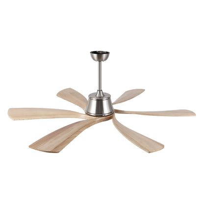 60" Brushed Nickel Ceiling Fan with Wood Blades and LED Light – Modern 6-Blade Smart Fan