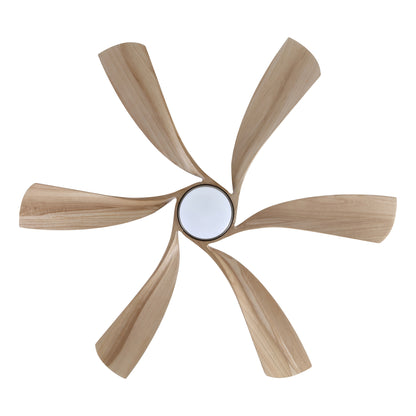 60" Brushed Nickel Ceiling Fan with Wood Blades and LED Light – Modern 6-Blade Smart Fan