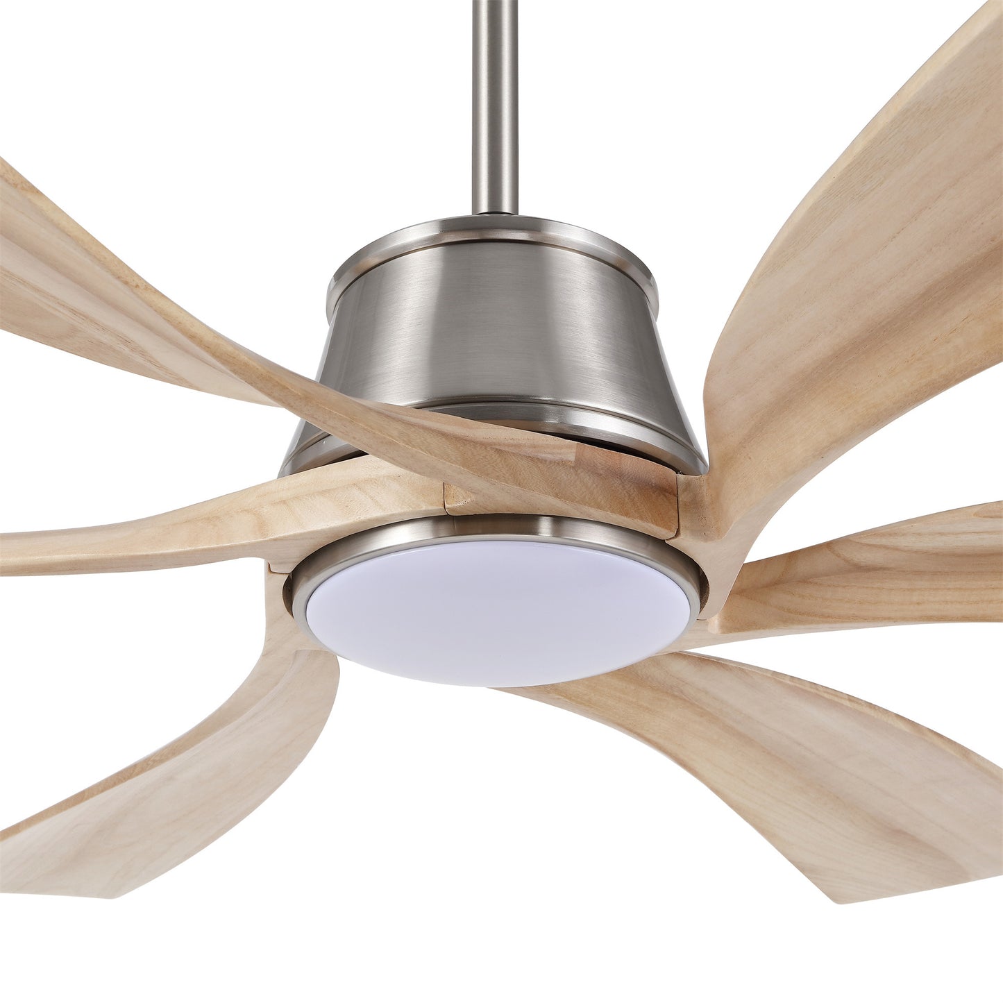 60" Brushed Nickel Ceiling Fan with Wood Blades and LED Light – Modern 6-Blade Smart Fan