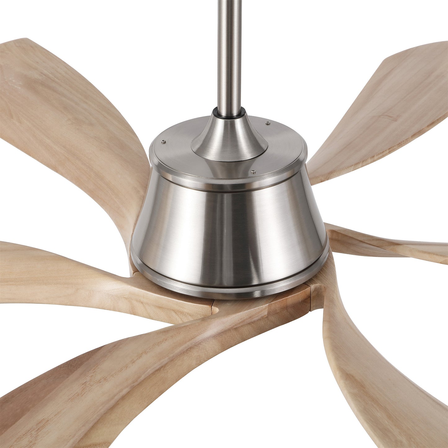 60" Brushed Nickel Ceiling Fan with Wood Blades and LED Light – Modern 6-Blade Smart Fan