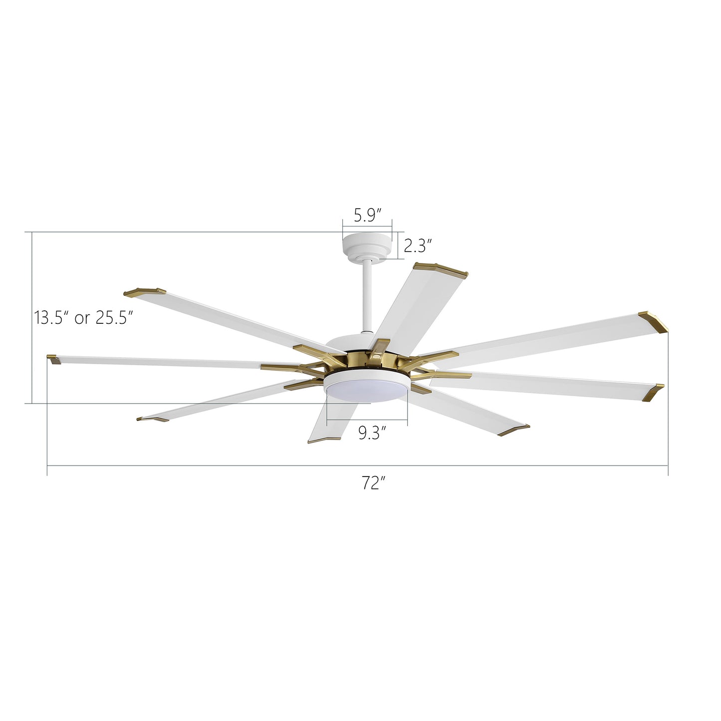 72" White & Gold Ceiling Fan with Light & Remote – Smart 6-Blade, Quiet DC Motor