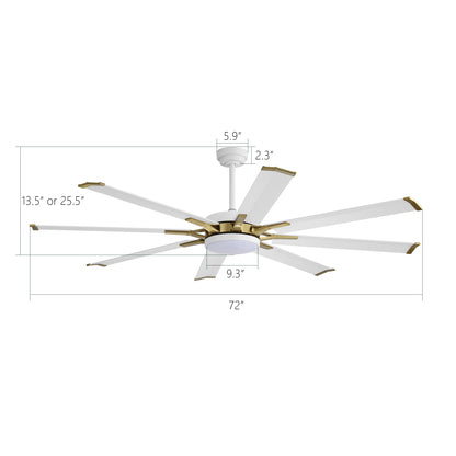 72" White & Gold Ceiling Fan with Light & Remote – Smart 6-Blade, Quiet DC Motor