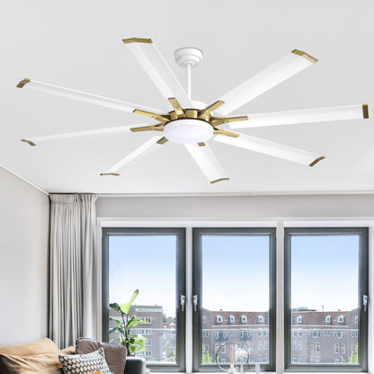 72" White & Gold Ceiling Fan with Light & Remote – Smart 6-Blade, Quiet DC Motor