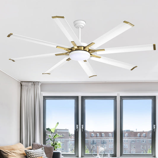 72" White & Gold Ceiling Fan with Light & Remote – Smart 6-Blade, Quiet DC Motor