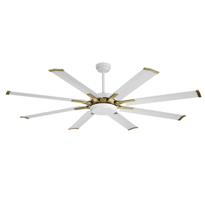 Ceiling Fan 72" Modern White + Gold 8-Blade with LED Light