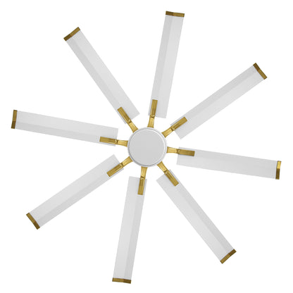 Ceiling Fan 72" Modern White + Gold 8-Blade with LED Light