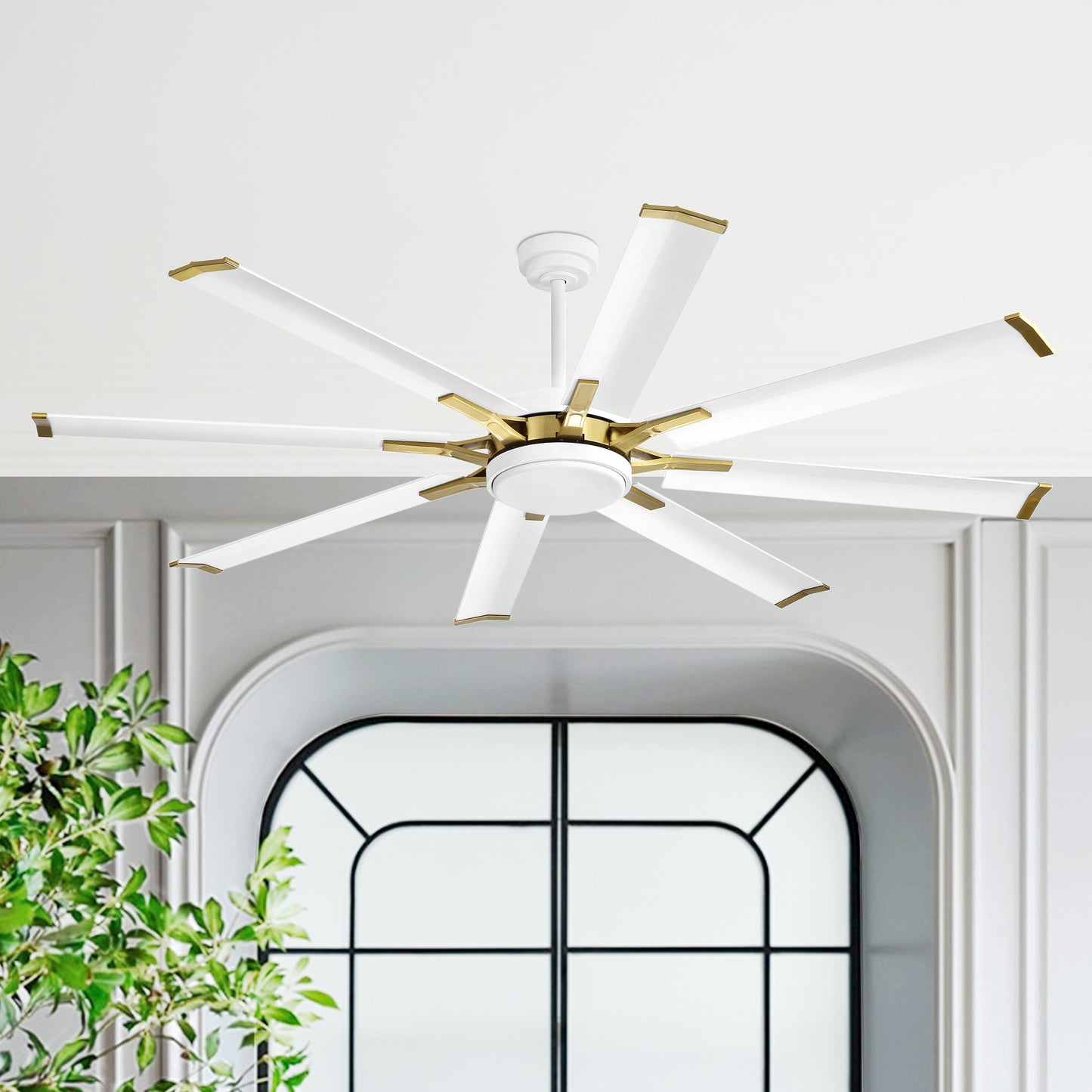 Ceiling Fan 72" Modern White + Gold 8-Blade with LED Light